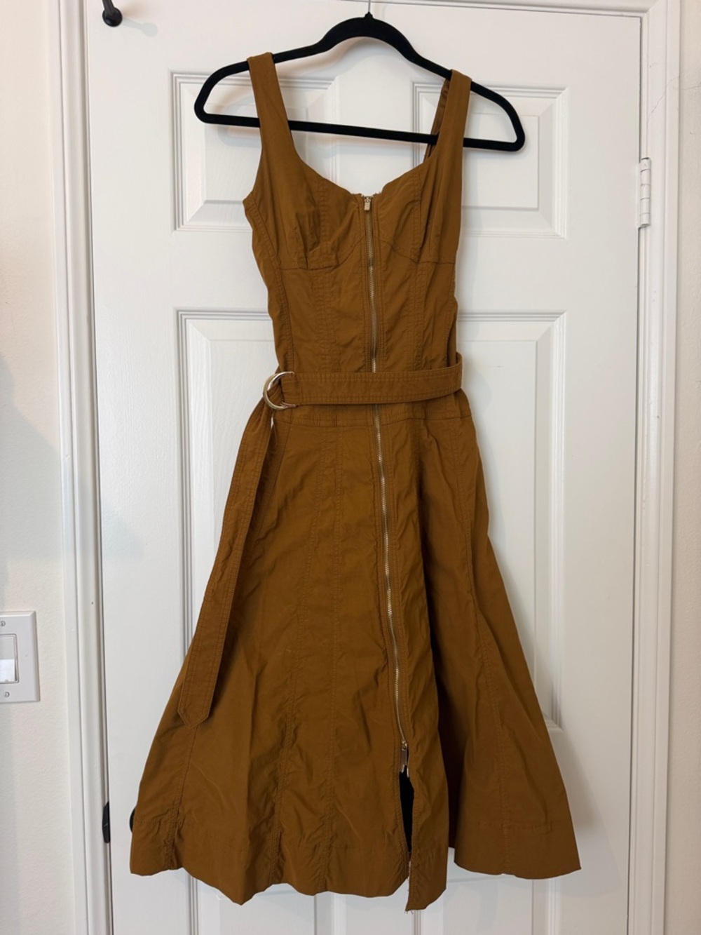Anthropologie Mustard Brown Zip-Front Midi Dress